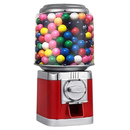 Red Candy Vending Machine Durable Metal Body Gumball Dispenser Machine with Key Lock for Home Game Store