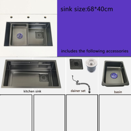 Matt black kitchen sink Above Mount or undermount Nano Washing Basin with chopping board Cup washer304 Stainless Steel sinks