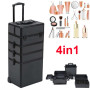 4 in 1 Cosmetic Case Trolley Large Space Storage Beauty Box Makeup Nail Black Cosmetic Vanity Case Rolling Luggage