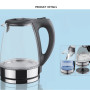 1.7L 220V Electric Kettle Stainless Steel Portable Portable Electric Glass Kettle With Blue Led Light And Stainless Steel Base