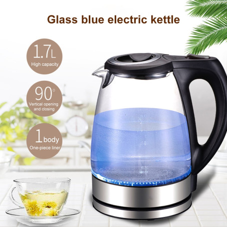 1.7L 220V Electric Kettle Stainless Steel Glass Health Preserving Pot Electric Water Heater with Blue Led Light Kitchen Tools