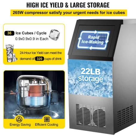 VEVOR Commercial Ice Maker 40KG 50KG 60KG 68KG/24H Ice Cube Machine High Ice Yield & Storage Home Appliance for Bar Cafeteria