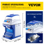 VEVOR 120/200 KG/H Electric Ice Shaver Branch Crusher Chopper Smoothie Blender Granizing Machine Shredder Snow Cone Cubes Maker