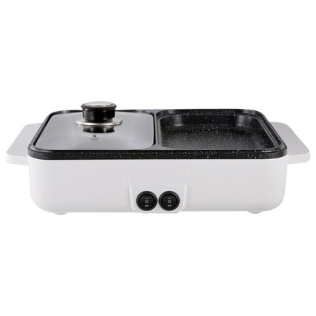 2 IN 1 Electric Hot Pot Cooker 110V/220V BBQ Grill Cooker Non Stick Plate Barbecue Pan Hot Pot Multifunctional Kitchen Utensils