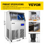 VEVOR Commercial Cube Ice Maker with Water Drain Pump 40/50/60/70 KG/24H Freestanding Auto Clean Liquid Freezer Home Appliance