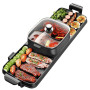 89x26cm 2200W 2in1 Electric Multi Cooker Barbecue Pan Hot Pot Cooker Electric BBQ Griddle Non-Stick Stir-fry Hotpot Baking Plate
