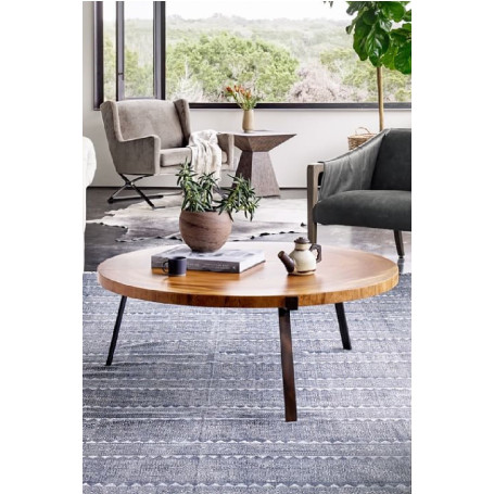 Wood Walnut Color Decorative Design Solid Circle Medium Coffee Table