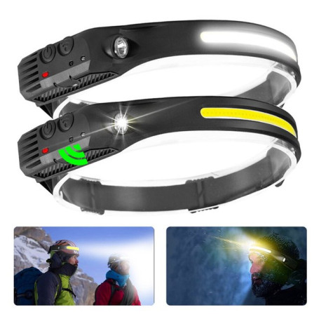 Sensor Headlamp COB LED Head Lamp Flashlight USB Rechargeable Head Torch 5 Lighting Modes Head Light with Built-in Battery
