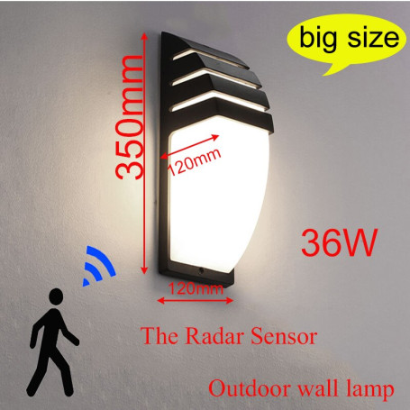 Outdoor Led Waterproof Wall Lamp Radar Motion Sensor Courty Garden Porch Light 36W High Brightness AC110V/220V