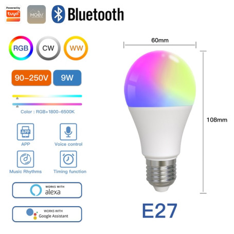 MOES Smart Bluetooth Led Bulb Dimmable Light lamp 9W E27 TUYA Bulbs Party Light Color Adjustable Dimmer Alexa google Voice