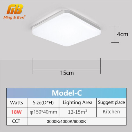 LED Ceiling Lamp in Square for Living Room Natural Light Warm/Cold White Modern Home 48/36/24/18W for Bedroom Kitchen Lighting