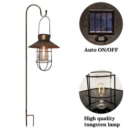 Retro Solar Lantern Light Hanging Waterproof Metal Light Suitable for Outdoor Terrace Garden Walkway Landscape Solar Light