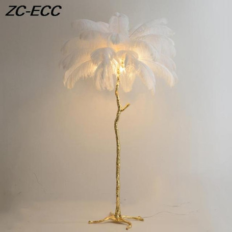 Nordic Decor Indoor Ostrich Feather Floor Lamp Modern Luxury Resin LED Floor Lights for Living Room Bedroom Salon Standing Light