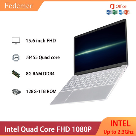 15.6 Inch 8G RAM 512G/1TB ROM Ultra HD Laptop Intel J3455 Quad Core Portable Netbook WIFI BT HDMI USB3.0 Windows 10 Pro