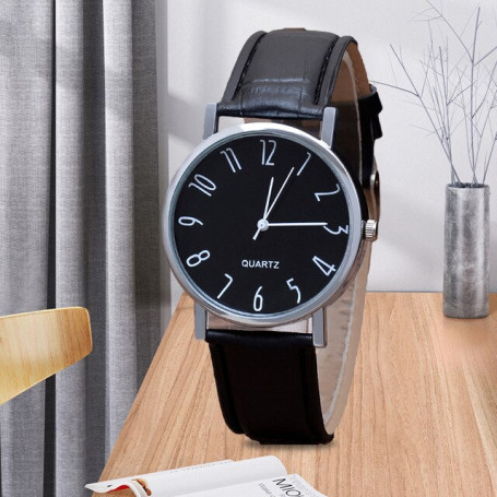 Three-Eye Men's Watch Men's Quartz Watch Blue Light Glass Belt Watch Men's Neutral Couple Model B in Black