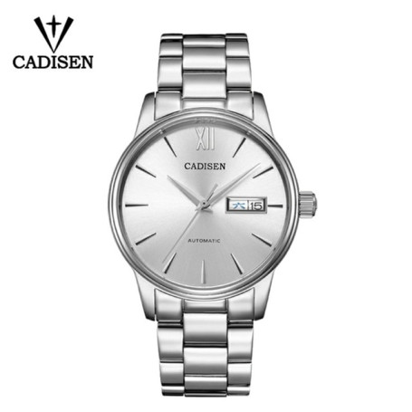 CADISEN Automatic Men's Mechanical Watch Waterproof Week Calendar Double Show Business Gentleman Man Style Steel Band Watch