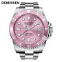 Demirsen Luxury Brand Dress Automatic Watch Business Pink Stainless Steel Waterproof Sapphire Glass Luminous Sports Wristwatch