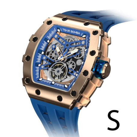 TSAR BOMBA Mens Watch MIYOTA Movement Menchanical Watch 50M Waterproof Sapphire Silicone Tonneau Design Clock Reloj часы мужские
