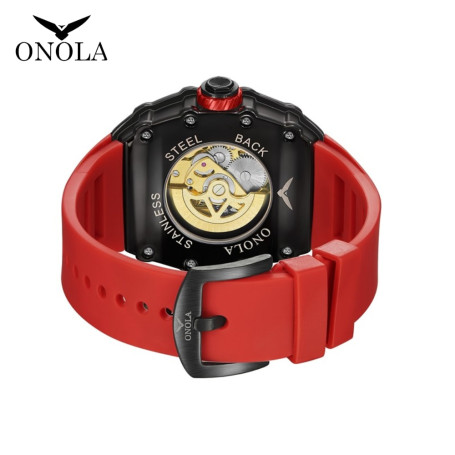 ONOLA Business Skeleton Automatic Mechanical Watch Men's Silicone Band Sports Waterproof  Male Boy Gift Clock Relogio Masculino