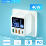 ASOMETECH 40W USB Wall Charger 4 Port With LED Display,QC3.0 PD3.0 USB Fast Charger For iPhone iPAD Huawei Xiaomi Samsung