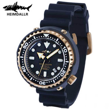 HEIMDALLR Male Diving Watch Tuna 1000M Water Resistance Black Gold Plated PVD Coated Case Automatic NH35A Movement Dive Watch
