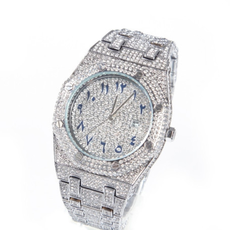 UWIN Hip Hop Stainless Steel Wristwatches for Men Full Iced Out Stones Fashion Luxury Zircon Quartz Square Watches for Gift