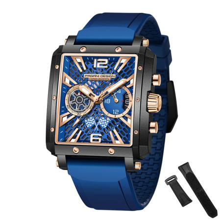 PAGANI DESIGN 42MM Men Quartz Watches Original Rectangles Skeleton VK64 Auto Date Luxury Sapphire Diving Watches For Men