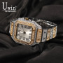 UWIN Full Iced Out Full Drill Men Square Watches Stainless Steel Hip Hop Fashion Luxury Rhinestones Quartz Square Business Watch