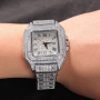 UWIN Full Iced Out Full Drill Men Square Watches Stainless Steel Hip Hop Fashion Luxury Rhinestones Quartz Square Business Watch