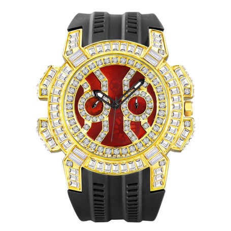 Men's Quartz Watches With Baguette Red Face Black Silcone Strap Dual Dial Watch For Man Unique Special Cool Iced Clock Dropship
