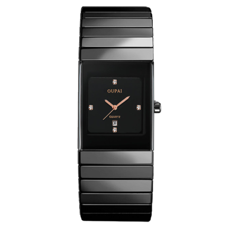 OUPAI Black Ceramic Watch Square Quartz Anti-Scratch Waterproof Wristwatch with Calendar Rectangle