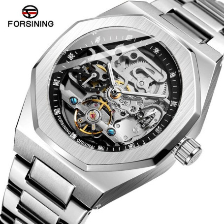 Forsining Top Brand Luxury Automatic Mechanical Luminous Three Eyes Six Needles Skeleton Male Wristwatch Clock