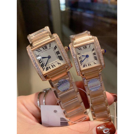 Men's and women's watches gold and silver black leather women's quartz movement square dial 25mm 30mm CT