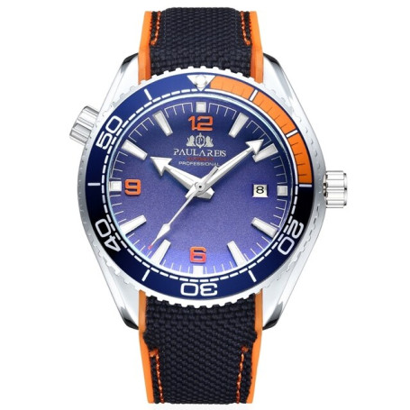 Men Automatic Self Wind Mechanical Canvas Rubber Strap Orange Blue Red Luxury Watch