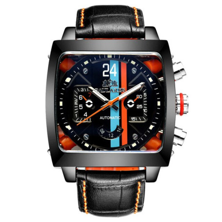 PAULAREIS New Sport Casual Alloy Men's Watches Luminous Automatic Mechanical Clock Black Square Male Wristwatch Reloj Hombre