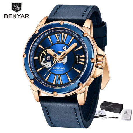 BENYAR Watch Men Skeleton Automatic Mechanical Watch Skeleton Vintage Man Watch Leather Waterproof Top Brand Luxury Clock