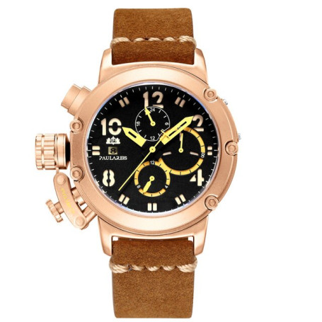 Automatic Self Wind Mechanical Genuine Brown Leather Multifunction Date Boat Month Luminous Limited Rose Gold Bronze U Men Watch