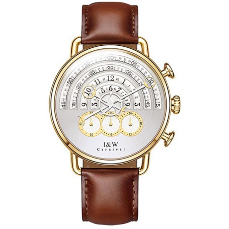 Fashion Sport Watch Men Top Brand CARNIVAL Chronograph Quartz Watch Unique Dial Leather Band Sapphire Waterproof Erkek kol saati