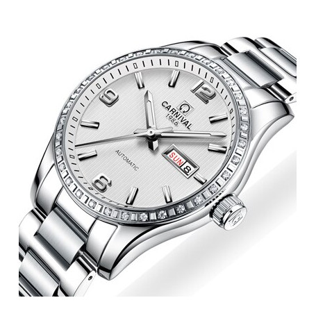 CARNIVAL Men Mechanical Watches Luxury Calendar Waterproof Watch Stainless Steel Automatic Wristwatch for Mens Relogio Masculino