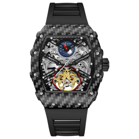 Watch Men Skeleton Automatic Mechanical Watch Tourbillon Skeleton Vintage Watch Tonneau Dial Mens Watches Top Brand Luxury