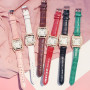 2pcs Women Diamond Watch Starry Square Dial Bracelet Watches Set Ladies Leather Band Quartz Wristwatch Female Clock(No Box)