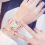 2pcs Women Diamond Watch Starry Square Dial Bracelet Watches Set Ladies Leather Band Quartz Wristwatch Female Clock(No Box)