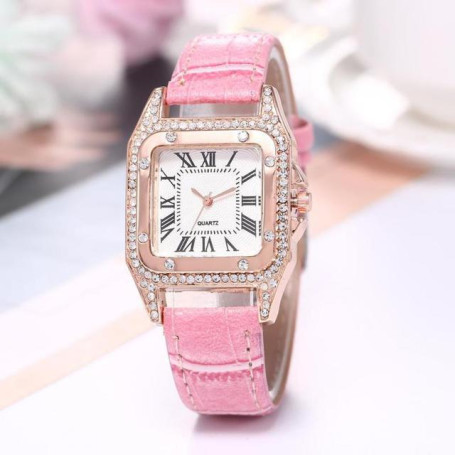 Women Diamond Watch Starry Square Dial Bracelet Watches Ladies Leather Band Quartz Wristwatch Female Clock（No Box）
