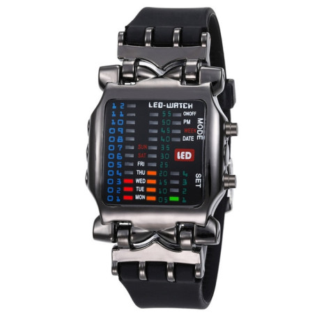 Binary Watch Fashion Binary LED Digital Wristwatch Date Square Dial Casual Plastic Strap Bracelet Watch