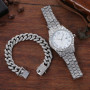 Punk hip hop watch set diamond-studded bracelet set Men's watch set A07582