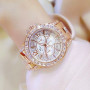 Fashion Ladies Quartz Strap Bracelet Silver Square Diamond Rhinestone Full Diamond Watch Gold Watch Moon Phase Watch