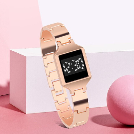 Rose Silver For Women's Bracelet Watch Number Digital Electronics Women Watches Touch Screen Stainless Steel For Girl Gift A4205