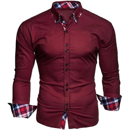 Slim Men Shirt Plaid Turn-down Collar Single-breasted Formal Dress Shirt Spring Slim Male Polo Shirt Business Camisa T-shirt