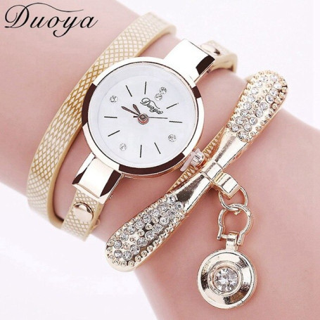 Duoya Brand Bracelet Watches For Women Luxury Gold Crystal Fashion Quartz Wristwatch Clock Ladies Vintage Watch
