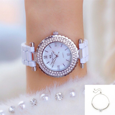 BS Bee Sister Ceramic Diamond Bracelet Watch for Women Free Shipping Waterproof Dress Wristwatches for Ladies Reloj Mujer 2022